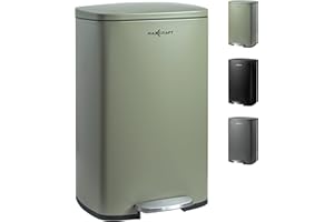 MAXCRAFT Mülleimer 50 Liter aus Stahl Treteimer Abfalleimer mit Inneneimer aus Kunststoff - Sanft Schließend mit Deckel, für Küche, Badezimmer oder Büro - in Grün