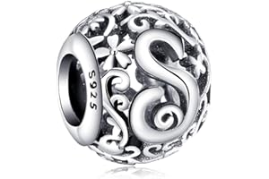 Annmors Charm Alphabet Lettre D en Argent Sterliing 925 pour Femme Bracelet Colliers Pendentifs