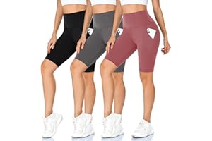 MOREFEEL Pack of 3 Women's Cycling Shorts with Pockets High Waist Sports Shorts Opaque Short Sports Trousers Summer for Yoga Sports Fitness