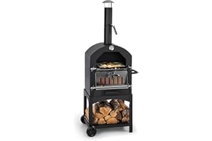 Klarstein Pizzaiolo Perfect Pizza Oven - 30,5 x 30,5cm, Real Stone, 1.2mm Steel, Mobile, Crispy, Tasty, Floor Rollers, Handle, 2-Piece Grill, Heat Resistant Powder Coating, Black