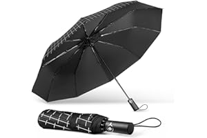 TechRise Ombrello Pioggia, Ombrello Pieghevole Automatico con Apertura e Chiusura a un Pulsante, 10 Stecche Rinforzate Ombrello Antivento, Ombrello Pioggia Grande da 104 cm ad Asciugatura Rapida