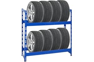 PROREGAL Étagère à pneus Tiger | HxLxP 100x110x35cm | Charge Max. 150kg | Jusqu'à 8 pneus | 2 Niveaux | Bleu | Porte-Pneu, Rack à pneus, rayonnage, Stockage, Rangement, Support, Atelier, Garage