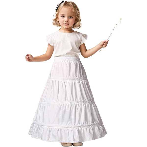 Falda Crinolina Con 3 Anillos Para Niña | Color Blanco Con Encaje | Ajuste Con Cordón | Para Damas De Honor Y Fiestas