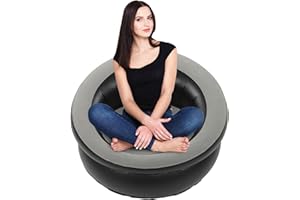 Mrisata Inflatable Chair Sofa Blow Up Seat Gaming Lounger Indoor Outdoor Camping Garden Stylish Red Design Soft Plush Fabric Single Living Room (Gray)