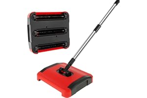 SPORTS FLYFREE Carpet Floor Sweeper, Manual 3 Rolling Brushes Floor Carpet Brush, Non Electric Quite Rug Roller Brush Push for Cleaning Pet Hair, Loose Debris, Lint