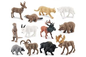 OUKEYI Mini arktiska djur leksaksset 12 st polära djurfigurer leksak leksetInkluderar älg, nordamerikansk vild get, älg, utte