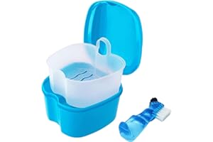 TYSORETY Zahnprothesendose Reinigungsset mit Prothesenbürste,Zahnprothesen Box Prothesenbehälter mit Hängender Sieb,Tragbar Gebissdose Zahnspangenbox Aufbewahrungsbox (Hellblau)