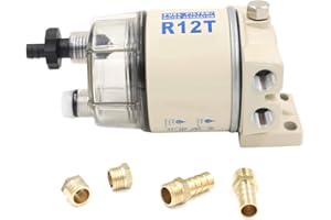 GHMARINE R12T Fuel Filter Water Separator 120AT NPT ZG1/4-19 with Fitting Complete Combo Filter for Automotive Replacement Racor R12T 10 Micron Marine Diesel Engine 3/8 Inch NPT Outboard Motor Durable Spin-on