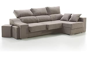 Tanuk Sofá Chaise Longue 4 Plazas Crudo Sultan Derecha 260x150 Asientos Extensibles Arcón y 2 Puffs Desenfundable Sistema de Limpieza ACUALINE