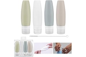 ODIUK 4 Stück Silikon Reiseflaschen 90ml Set, Auslaufsichere Reiseflaschen zum Befüllen Mit Werkzeugen, BPA-frei Tragbarer Reise Container und Reise Toilettenartikel Set Für Shampoo Lotion Körperpflege