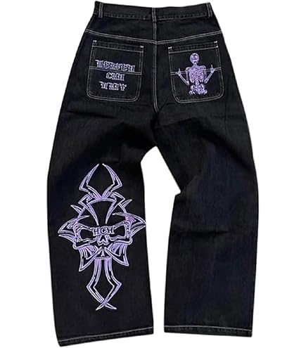 Sawmew Heren Vintage Hip Hop Style Baggy Jeans Denim Losse Broek Heren Denim Jeans Baggy Jeans Heren Hip Hop Broek (Color : Black, Size : L