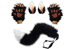 PPFINE Lobo zorro cola clip orejas y guantes conjunto de Halloween Navidad Fancy Party Disfraz de juguete regalo para niños o adultos