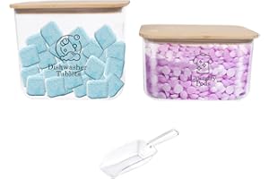 Xbopetda Laundry Pods Container Dishwasher Tablets Container, Acrylic Laundry Powder Detergent Dispenser Dishwasher Tablets Storage Box, Wooden Sealed Lid, Kitchen Storage Laundry Room Organizer-Clear