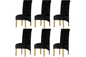 LANSHENG Velvet Dining Chair Covers, Stretch High Back Chair Seat Protector Slipcovers, Washable Removable Kitchen Chair Covers for Dining Room (Black, Set of 6)