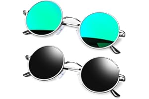 KANASTAL Occhiali da Sole Rotondi Uomo Donna Polarizzati UV400 Occhiali Tondi Cerchio Vintage Retrò in Metallo Piccoli 46mm