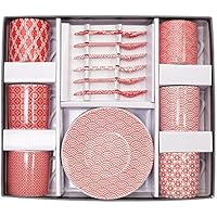 TOKYO design studio, Nippon Red, Expresso Set en Caja de Regalo Decorativo, Porcelana, 18 – Piezas, 6 Personas.