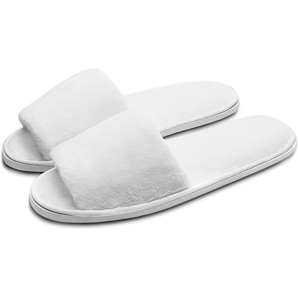 Carenesse 4 paar open praktische en comfortabele katoenen badstof slippers wit met antislipzool maat 38-42 licht en ruimtebesparend
