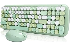 CICIGLOW Combinazione Mouse e Tastiera Wireless, Tastiera per Macchina da Scrivere con Tasti Rotondi Colorati con Tastierino Numerico, Tastiera Kawaii Verde USB 2.4G Compatibile con Computer Laptop/PC(Verde)