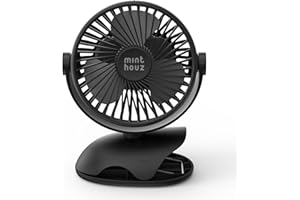 Minthouz USB-Tischventilator mit Clip | 7200mAh Ventilator Akku | 4 Geschwindigkeiten Tragbarer Mini Ventilator | 360° drehbar | Ultra-leiser Lüfter für Homeoffice, Camping, Kinderwagen & Outdoor