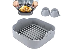 NativoDex Molde Silicona Freidora de Aire - 2 Guantes Incluidos - Apta Lavavajillas - Olla de Silicona, Accesorio Airfryer Ideal 4.7L, 5.5L, 6.5L. (Silicona Libre BPA)