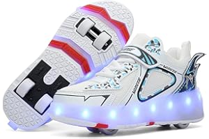 Mateju Kids Roller Skate Shoes for Boys Girls, Skateboarding Skates with 4 Wheels Parkour Shoes Unisex Retractable Skating Sneakers Shoes for Adult Children Park Sports Walking