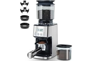 Homtone Broyeur à Café Electrique Conique en Acier Inoxydable, Broyeur de Café à 51 Niveaux Réglables, Broyeur à Café Expresso, Broyeur à Café Automatique Pour Filtre, Noir/Acier Inoxydable