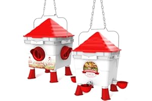 INNOLAND Set Mangiatoia e Abbeveratoio per Galline Polli 6Kg/8.5L | Abbeveratoio per Galline, Mangiatoia per Galline Automatico 4 Aperture/4 Tazze, Piedi Regolabili, Catene in Acciaio per Pollame