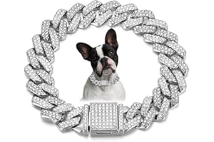 YOUALSO Silver Chain Collar For Dogs, Bling Diamond Cuban Link Dog Collars Glitter Rhinestone Dog Necklace For Small Medium Large Pet Dogs, 20-Inch