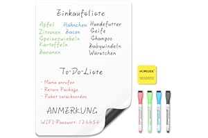 HOMiDEK Whiteboard Folie Magnetisch für Kühlschrank - A4 Magnettafel Für Familie Menü Wochenplaner, Einkaufsliste, to do liste - Klein Magnet White Board mit 3 Markers und Radierer, 20x30cm