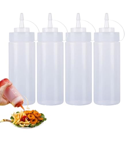 4 stuks knijpflessen van 350 ml, 350 ml, knijpfles met doppen, sausfles