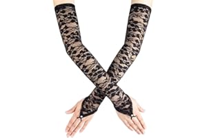 WEIESCIE Brauthandschuhe Abendhandschuhe Lang Fingerlos Handschuhe mit Spitze für Hochzeit Party