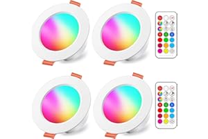 iLC Spots LED Encastré 8W (équivalent 60W) Découpe 68-85mm, Couleur RGB Changement Variation Coloré RGBW IP44 Blanc froid 5700K Rond Encastrables par Télécommande (lot de 4)