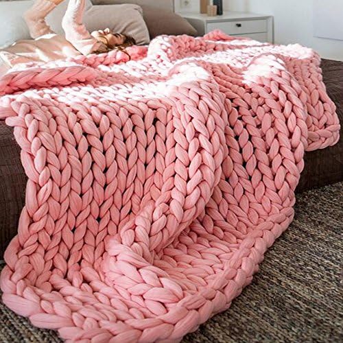 YUTUTU Super Large Knit Throw Chunky Sofa Blanket Hand-made Bulky Pet Bed Mat Rug pink 24"x24"(60*60cm)