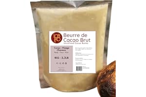 LOBIKO 1kg Beurre de cacao brut, pur, 100% naturel, non raffiné - De Côte d'Ivoire - Non OGM - Riche en Antioxydants et Acides Essentiels Sans Additifs - Cheveux Corps - Anti Rides - Relaxation - Massage