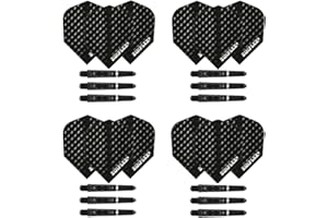 Harrows Darts 4 x Sets of Dimplex Dart Stems and Dimplex Dart Flights - 12 Dart Shafts 12 Darts Flights in Total - Medium & Short, Black & White