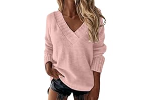 GENERISCH Maglione invernale da donna, con scollo a V, a maniche lunghe, in tinta unita, a maglia, a maniche lunghe, casual, casual