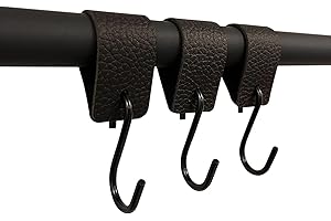 ‎RSR HANGERS RSR Hangers Kleiderhaken mit Lederschlaufe - Schwarz - 12 Stück - S Haken - Fleischerhaken - Leder - Garderobenhaken