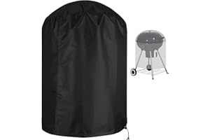 Flymer Funda para barbacoa de hervidor de agua redonda al agua resistente a los desgarros tela Oxford 420D antiUV cubierta para barbacoa con correa lateral resistente al viento Negro Φ77 x 97 cm