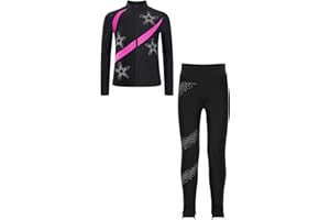 Fldy Mädchen Eiskunstlauf Anzug Glitzer Strass Jacke Und Leggings Mit Colorblock Kinder Eislaufen Tanzanzug Sport Kleidung Set Sweatsuit