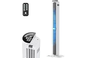 U ULTTY Ultty Ventilatore a torre con telecomando, 10 m/s silenzioso ventilatore a torre, 3 modalità, 6 velocità, timer da 15 ore, indicatore LED senza rotore, bianco