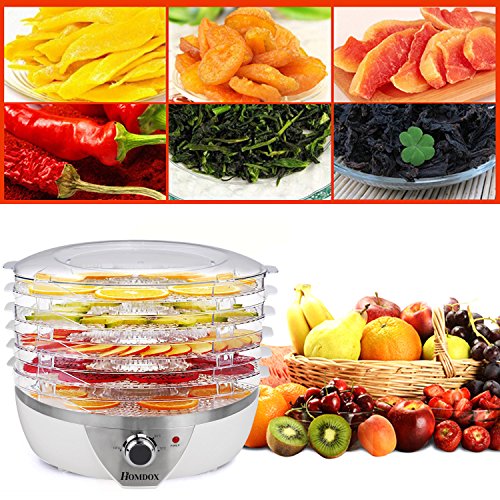 Homdox Dörrgerät Dörrautomat 5 Etagen, Einstellbare Temperatur, BPA Frei, 500 Watt, Dehydrator für Fleisch Obst Gemüse Pilzen Kräutern, Inklusive Rezeptheft - 6