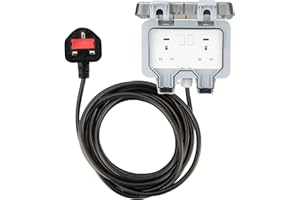 Haraqi 3M 2 Way 2 Gang IP66 Waterproof Outdoor Extension Lead Socket with Switch Indicator Light