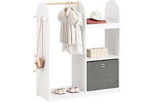 SoBuy Armario Infantil con Almacenaje Juguetes, Armario Infantil Ropa con 3 Ganchos, 1 Cesta y 1 Percha, Mueble Organizador Juguetes y Ropa Blanco 97x35x108cm KMB40-W
