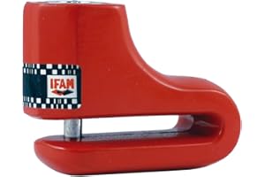IFAM Antirrobo Freno Disco Moto DF2, 5.5mm Diámetro, Cerradura Automática, 2 Llaves Tubulares, Color Rojo, Compacto y Seguro, Acero Endurecido, Ideal Motocicletas de Pequeña o Mediana Cilindrada