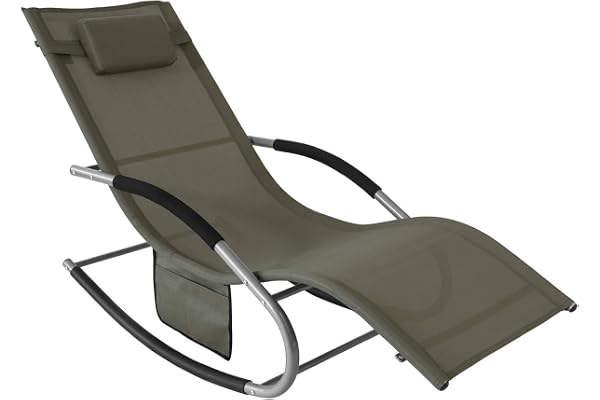 SoBuy Chaise Longue Transat Pliable Jardin Fer – Bain de Soleil Ergonomique à Bascule Relax – Fauteuil Extérieur Confortable Plage pour Terrasse Balcon Camping, Marron, OGS28-BR