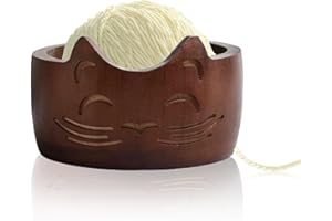 RoseFlower Ciotola per filati, 6,5 ​​pollici ciotola per filati da con faccia di gatto Ciotola di lana contenitore per filati con fori intagliati per lavorare a maglia uncinetto per la casa