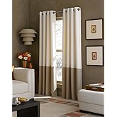 Curtainworks Kendall Color Block T&uuml;l Perde Paneli, 305 cm, Ivory/Tan