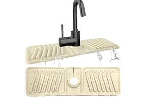 Echehi Tappetino per Rubinetto Cucina in Silicone, Paraspruzzi Lavello Cucina da 44 x 14 cm con Fori Tagliabili, Inclinazione di 7°, Design Pieghevole a 90°. Bianco Sporco