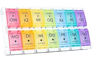 MERICARGO Pillendose 7 Tage 2 Fächer, Tablettenbox 7 Tage Morgens Abends 14 Fächer Herausnehmbarer Wöchentlicher Medikamentenbox Pillenbox