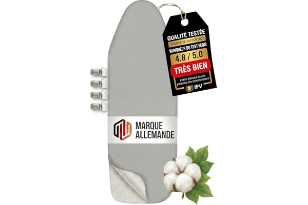 Housse de Planche à Repasser 120x40 cm - Housse de Repassage 100% Coton - Convient au Repassage Vapeur - Rembourrage Extra-épais + élastique et tendeur, M